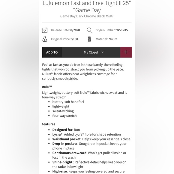 lululemon | size 4 Fast and Free Tight II 25" *Game Day Dark Chrome Black multi - Picture 6 of 11